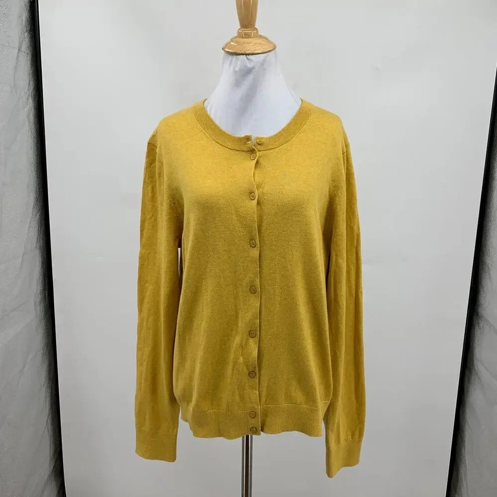 J. Crew Cardigan Womens L Large Ochre Classic Cotton Sweater Knit Button Front